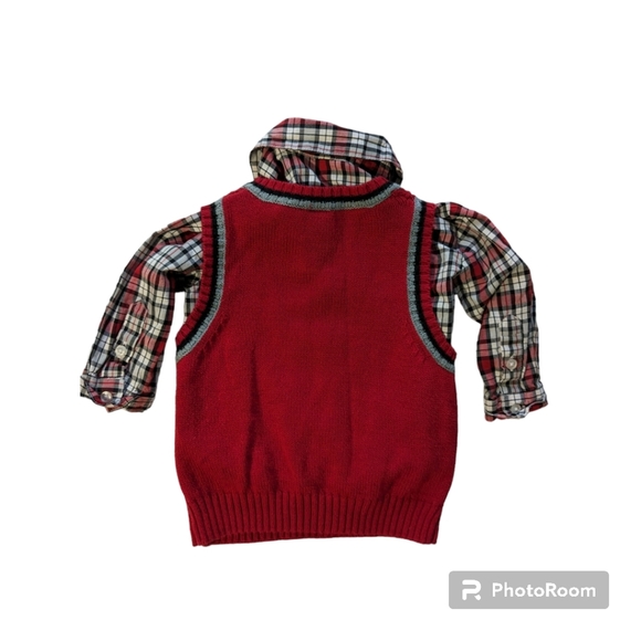 Baby Boy Plaid Shirt with Vest. 12-18 months. Red. - Picture 5 of 6